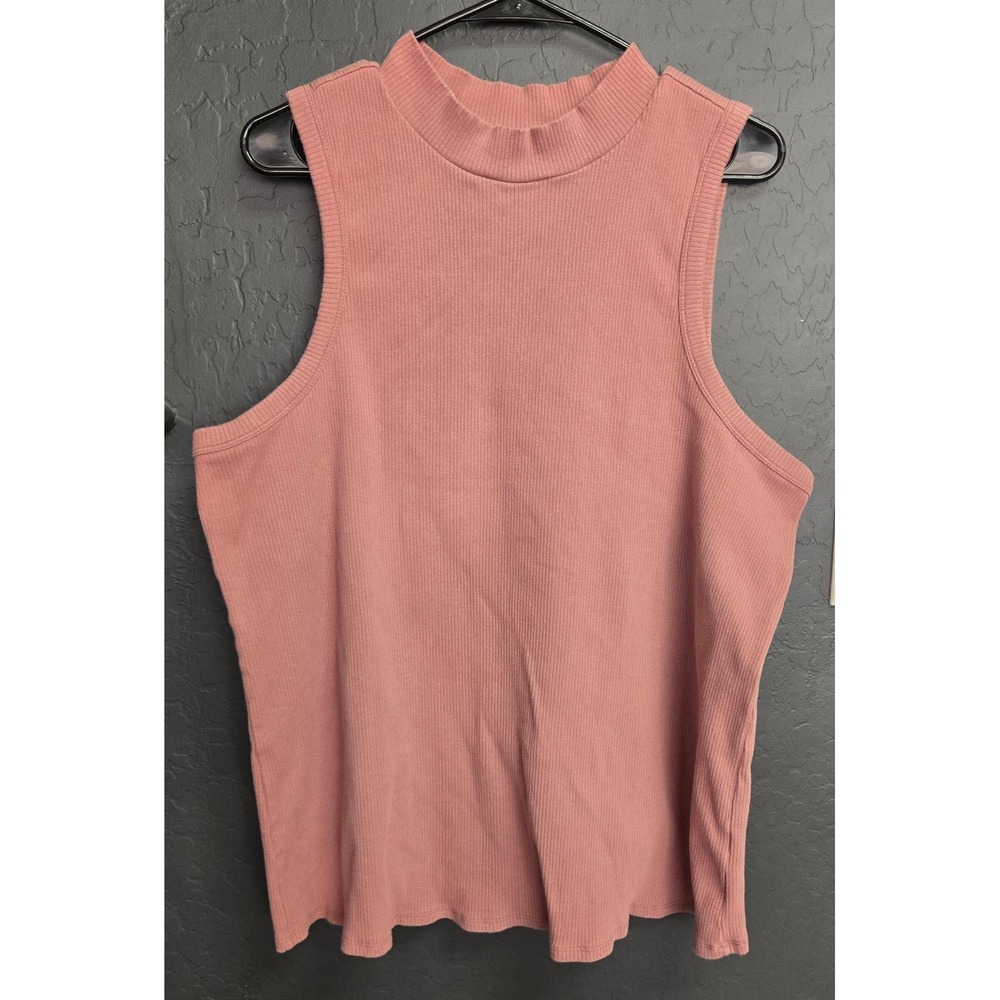 24/7 by Maurices Womens 3X Pink Ribbed Mock Neck Tank Top Sleeveless Shirt